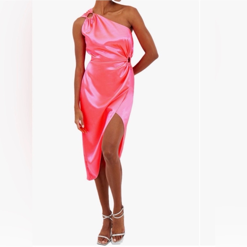 French Connection Adaline One-Shoulder Midi Dress- Neon Rose